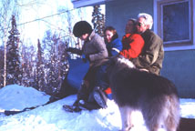 Rack em, stack em - Peter, Sam, Ann, Tom and Sheba ready to slide