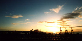 Sunset over the shipping yards of Seattle